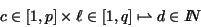 \begin{displaymath}c \in [1,p] \times \ell \in [1, q] \mapstochar \rightharpoonup d \in I\!\! N
\end{displaymath}